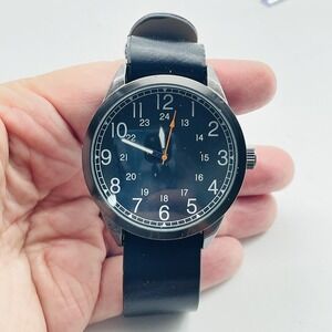 FMD Watch Black Dial 24 Hour Quartz Mens Imitation Leather Band Large Face